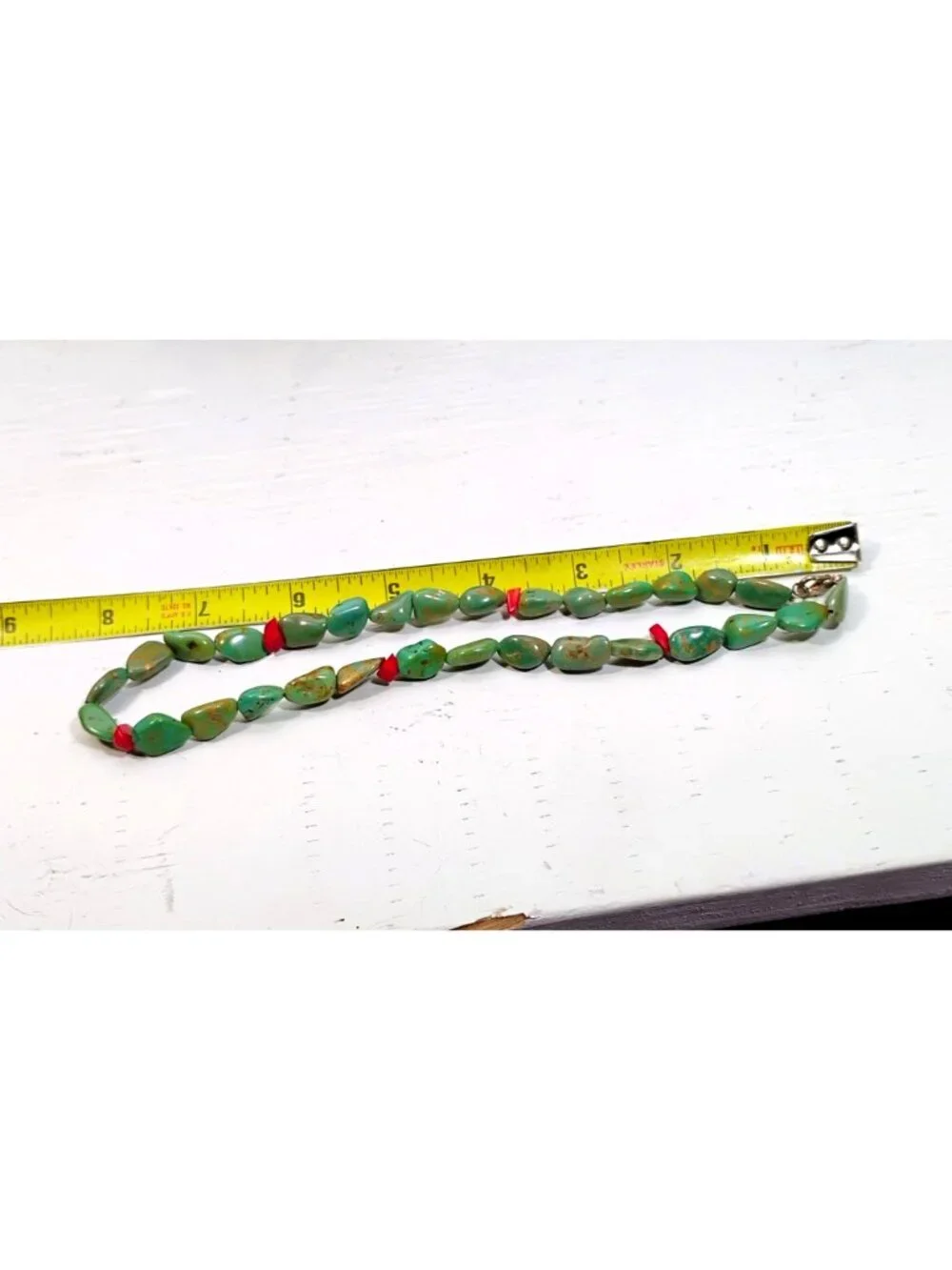 Turquoise Nugget Coral Bead Necklace Native Southwestern Green Matrix 16